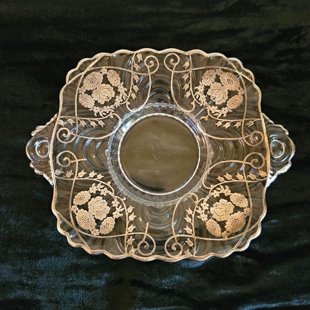 Vintage Sterling Sliver Overlay Glass Dish Flanders Poppy Pattern - Picture 2 of 4
